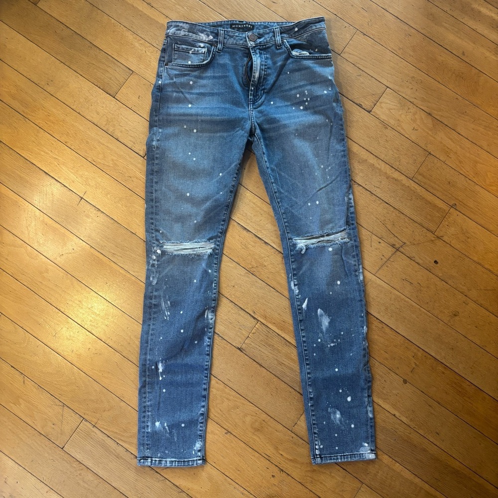 Monfrere Greyson Jeans Men 32x32 Paint Splatter Distressed Japanese Denim MiUSA